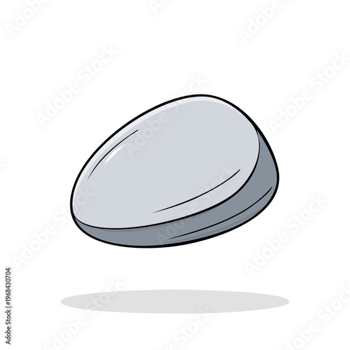 Smooth Gray Oval Rock or Pebble Illustration with Soft Shadow