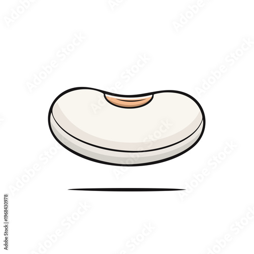 Stylized illustration of a single white bean with a curved shape and brown accent, presented on a plain background.