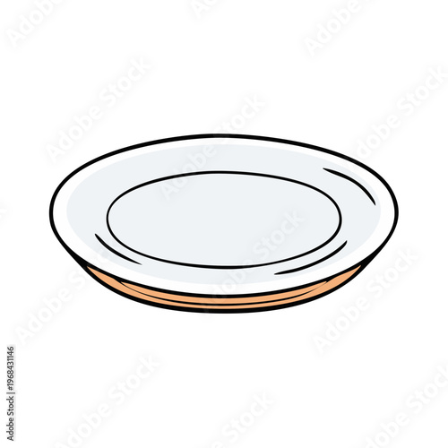 Simple white plate with a light brown rim illustration in a minimalist cartoon style on a white background