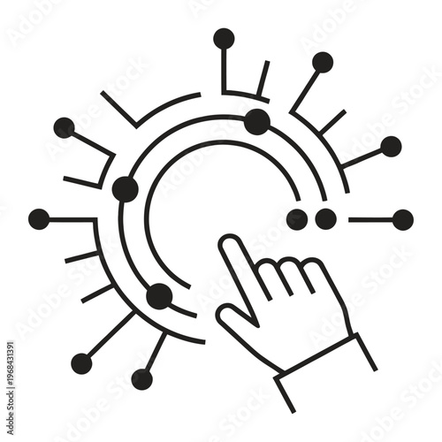 Vector of a hand touching a stylized virus particle with spikes