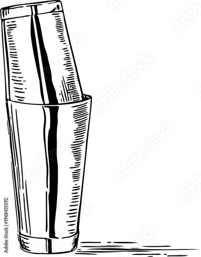 Two Metal Cocktail Shakers Stacked Together with Shadow Below - Illustration