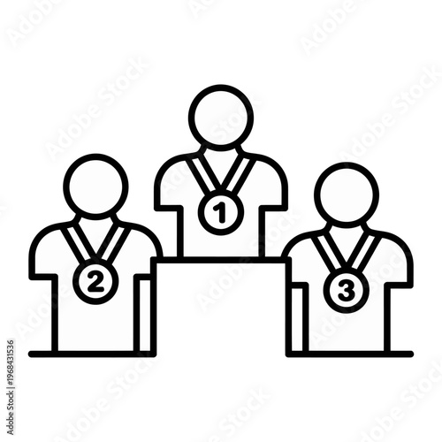 Vector of three medalists standing on a winners' podium with gold silver and bronze medals