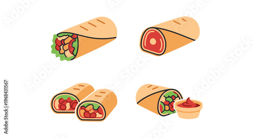 Meat Wrap Line art vector set abstract minimal illustration