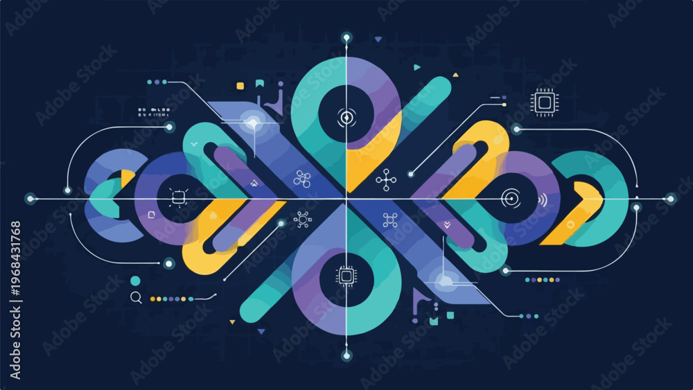 © Babat - Abstract digital illustration with flowing lines, vibrant colors, and geometric shapes