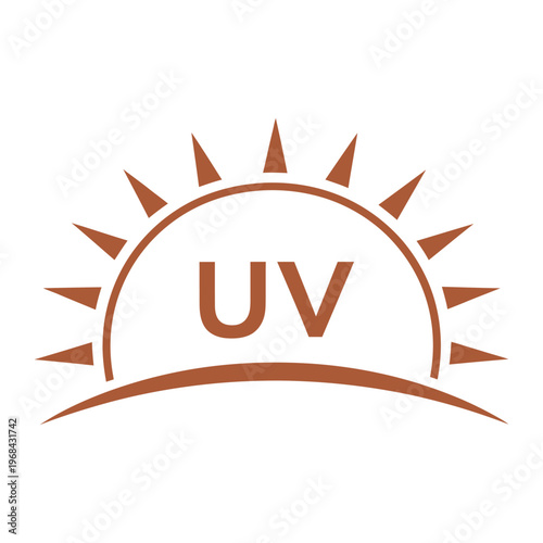 Stylized vector of the sun with uv letters inside a semicircle.