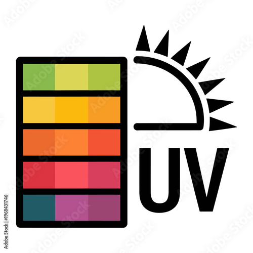 Colorful vector icon representing uv light exposure with a sunburst symbol