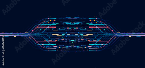 Big data visualization. Social network, financial analysis of complex databases. Data mining. Vector technology background. Information analytics concept.