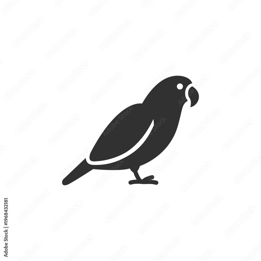 Fototapeta premium Parrot bird icon. Exotic tropical bird and pet animal concept. Monochrome black and white symbol