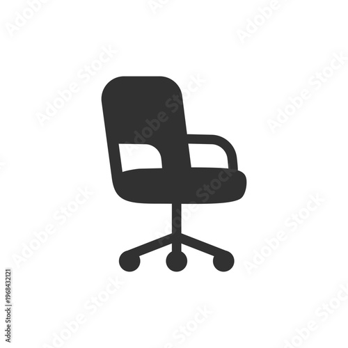 Office swivel chair icon. Workplace seating and office furniture. Monochrome black and white symbol