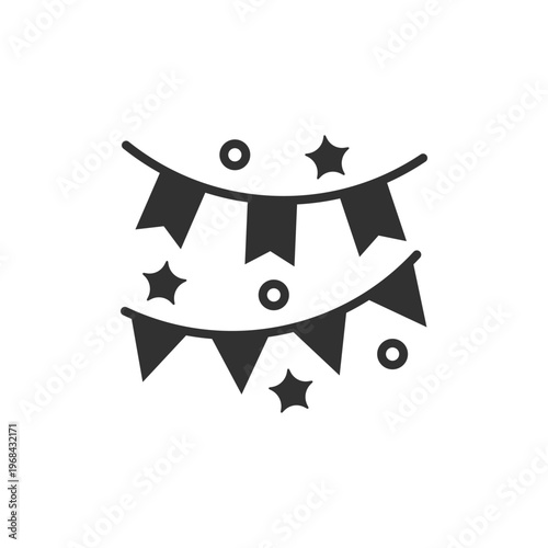 Party bunting decoration icon. Festive celebration banner concept. Monochrome black and white symbol