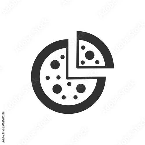 Pizza slice chart icon. Food portion and restaurant menu concept. Monochrome black and white symbol