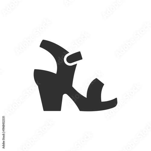 Women sandals with heel icon. Elegant summer fashion footwear. Monochrome black and white symbol