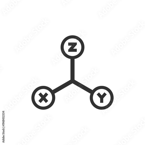 XYZ coordinate axis icon. Three dimensional space and geometry concept. Monochrome black and white symbol
