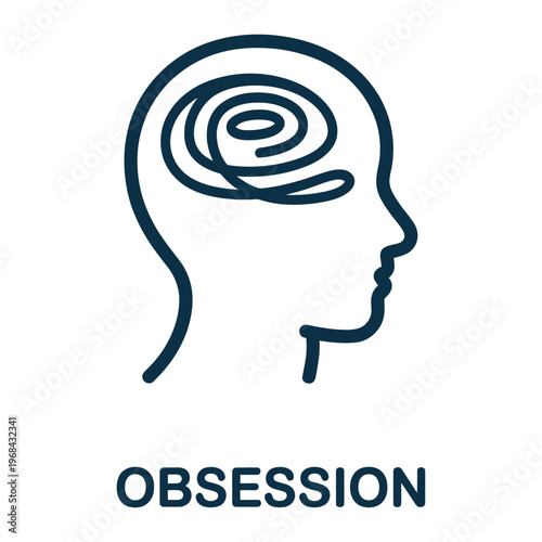 Vector of a head with spiraling thoughts symbolizing mental obsession