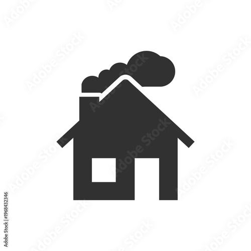 House with roof smoke icon. Residential home and property symbol. Monochrome black and white symbol