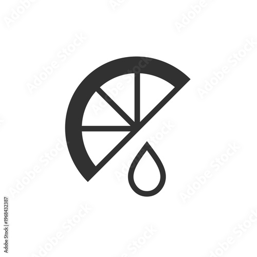 Lemon slice with juice drop icon. Citrus juice and fresh fruit concept. Monochrome black and white symbol