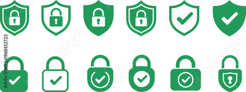 Security shield sign vector illustration, collection of security shield icons with lock symbols designed for safety, privacy, access control, and cybersecurity concept graphics.
