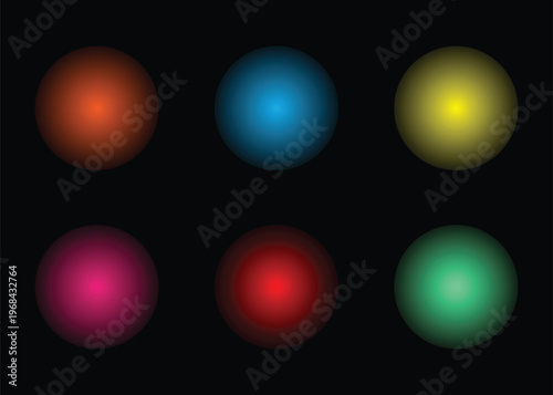 Abstract composition of six vibrant oval shaped color fields against a dark background