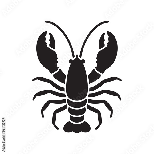  Minimalist Black Silhouette Icon Of A Lobster For Seafood And Restaurant Branding.