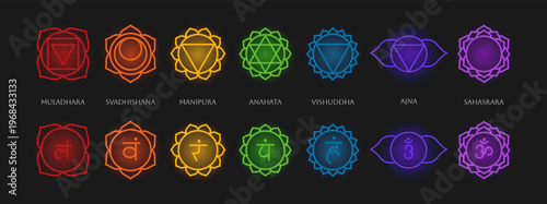 Set of Chakra system yoga colorful sign symbol. Vector illustration