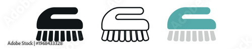 Hand scrub brush icon set. scrub brush, cleaning, bristles, wash, household, hygiene, surface care. line, flat and colored vector icon set.