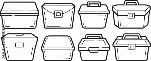 Collection of vintage lunch boxes with simple geometric designs Vector