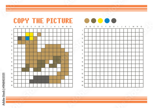 Copy the picture grid drawing worksheet for kids. Pixel art ferret