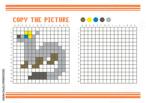 Copy the picture grid drawing worksheet for kids. Pixel art ferret