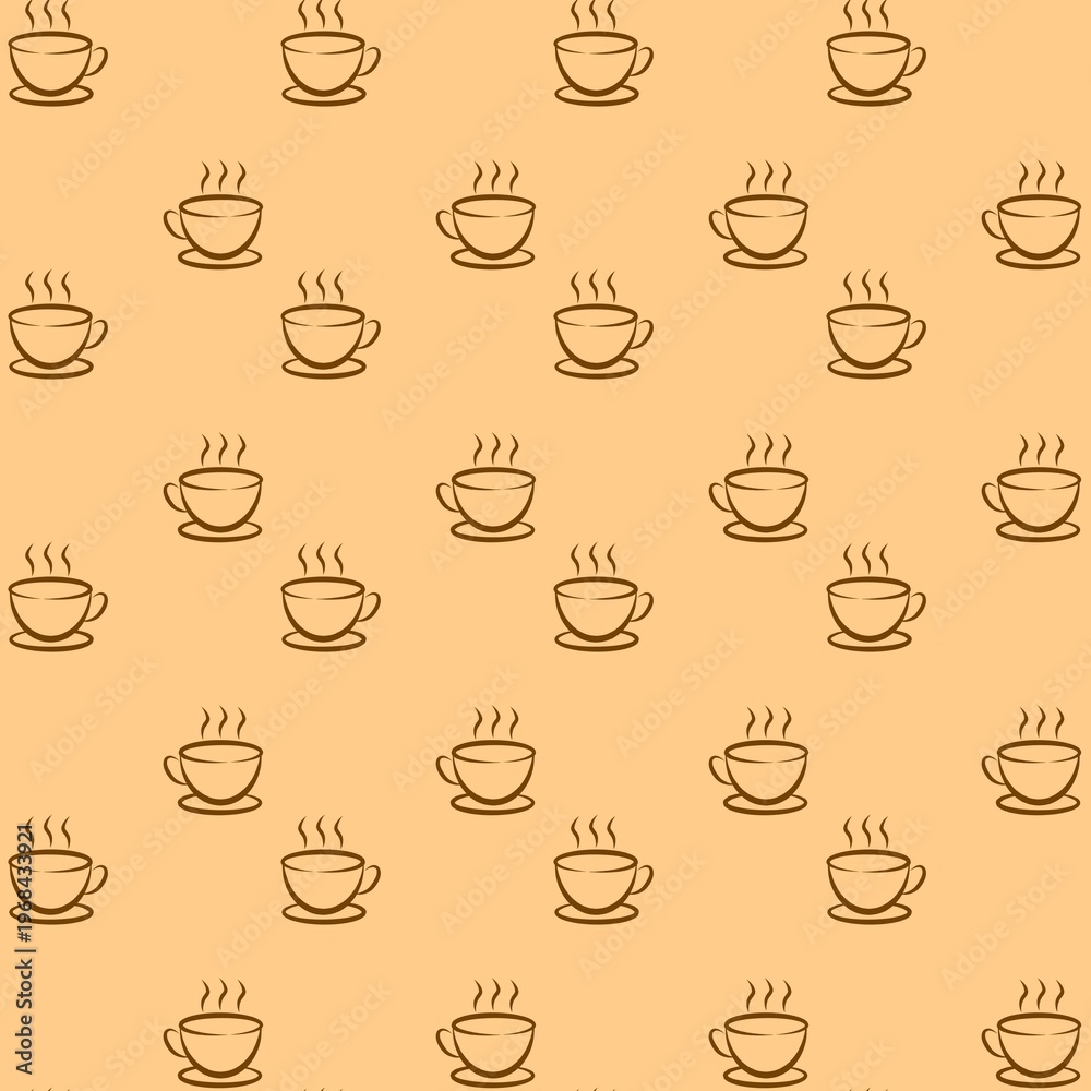 Obraz premium Hot coffee cup seamless pattern. Hand drawn coffee cup seamless background. Cup of coffee line art drawing. Seamless hot coffee doodle background