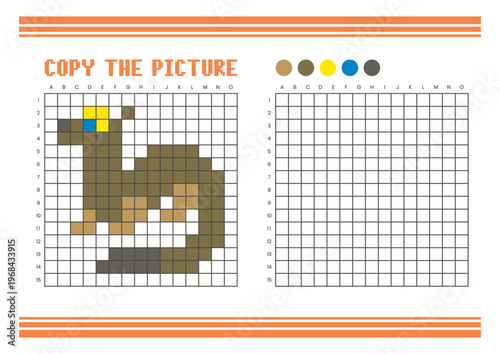 Copy the picture grid drawing worksheet for kids. Pixel art ferret