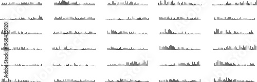 Black volume audio podcast sound waves. Audio sound wave. Waveforms frequency voice microphone signals. Music soundwaves tune equalizer vector set 