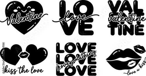 Black and white valentine handwritten script hearts and love vector art