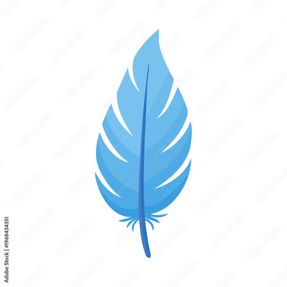 Fototapeta premium Soft blue feather isolated on white background elegant downy plumage detail
