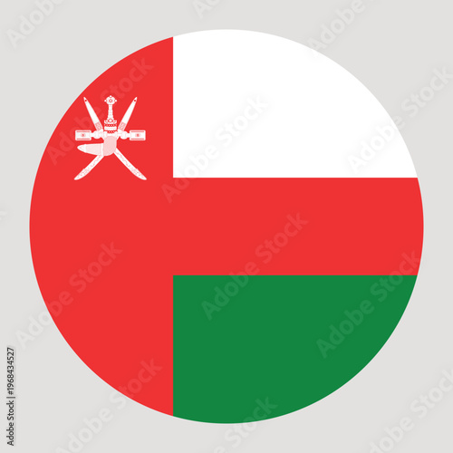 Round flag of Oman icon isolated on grey background.