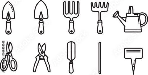 A collection of simple line icons symbolizing various tools and objects Vector