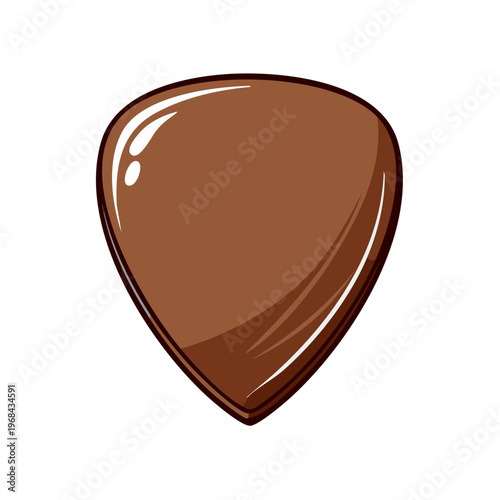 A single brown guitar pick with a glossy finish and smooth edges isolated on a white background