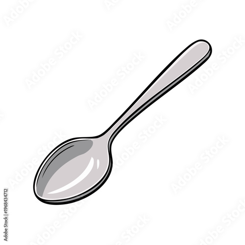 Simple Hand Drawn Illustration of a Shiny Metal Spoon Object