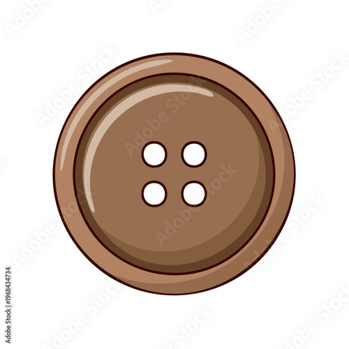 Simple brown four hole sewing button illustration isolated on white background