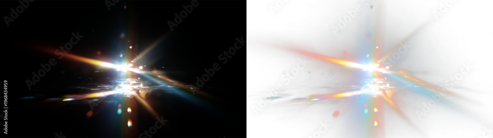 Obraz premium Bright light and colorful rays shining on a transparent background during a quiet moment
