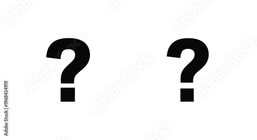 Two black question marks against a white background a stark silhouette
