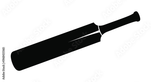 A black silhouette of a cricket bat angled against a white backdrop silhouette