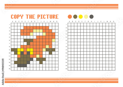 Copy the picture grid drawing worksheet for kids. Pixel art platypus