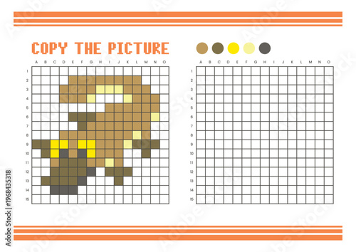 Copy the picture grid drawing worksheet for kids. Pixel art platypus