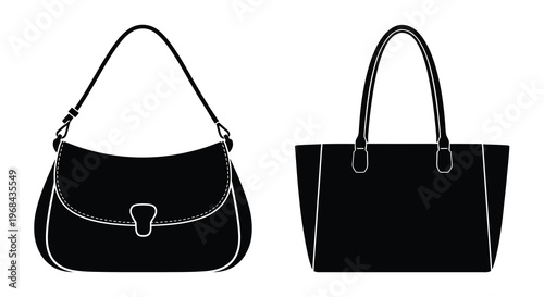 Two stylish handbags displayed in a stark black silhouette