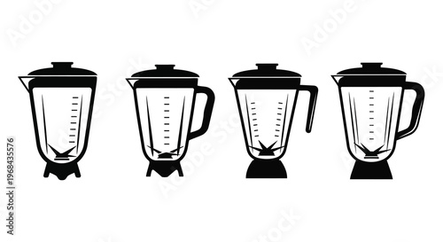 Four black blender illustrations progressing through stages a graphic silhouette