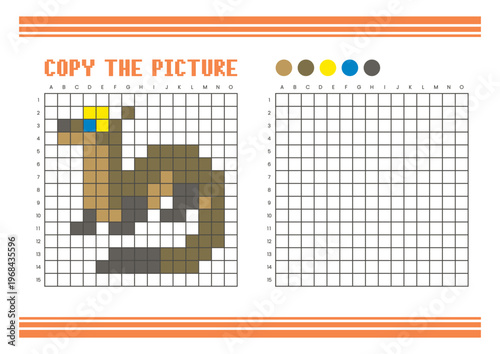 Copy the picture grid drawing worksheet for kids. Pixel art ferret