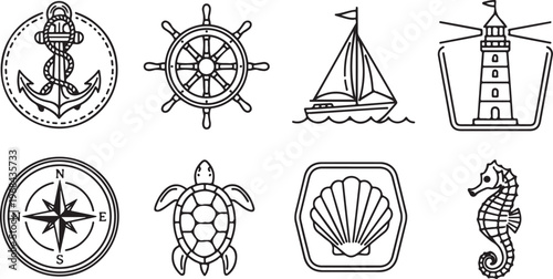 Collection of ancient sailing and navigation symbols and tools Vector