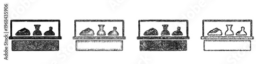 Sketch display case icon design set