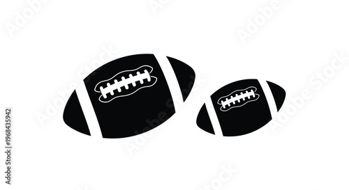 Two american footballs depicted in a stark black silhouette