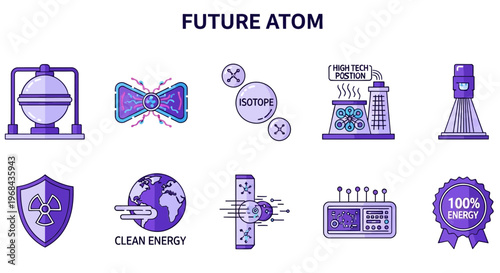 modern flat vector illustration Future Atom Energy Technology Icons.